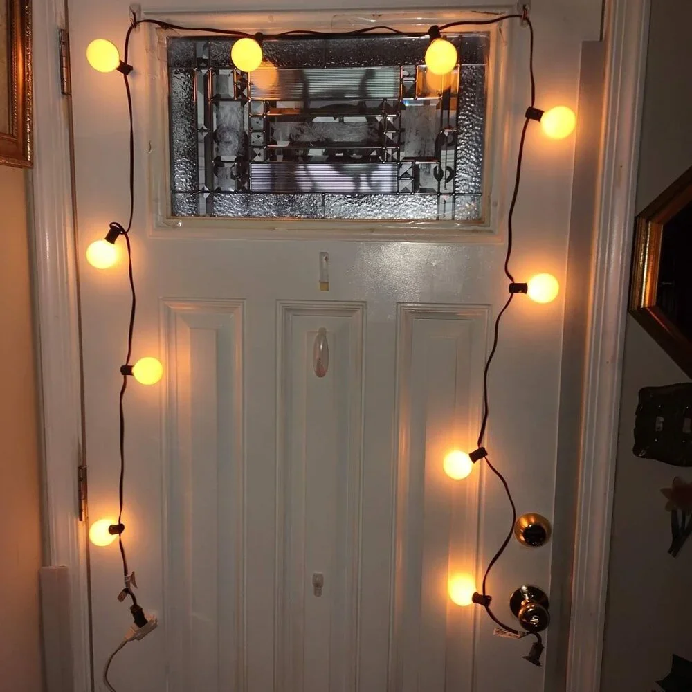 Warm Yellow Globe String Lights 10 Bulbs Indoor/Outdoor Brown Wire 8 Ft Plug-In